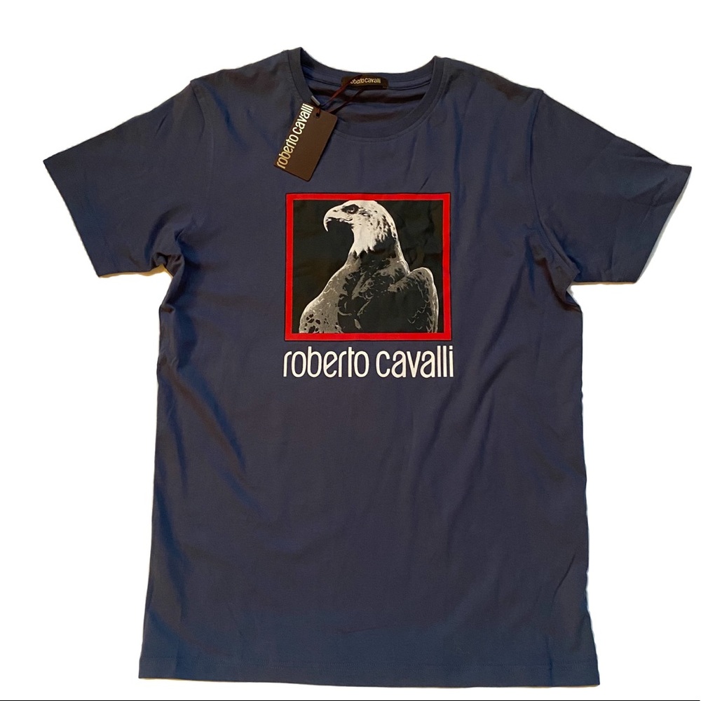 ROBERTO CAVALLI Men’s Eagle Head T-Shirt in Blue - Picture 1 of 9